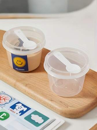 [25 Vasos Reutilizables] 25 vasos de plástico reutilizables a prueba de fugas con tapas y cucharas | Adecuado para pasteles, pudines, postres, bebidas calientes y frías | Ideal para fiestas, para llevar y de viaje, artículos esenciales para fiestas, diseño de vaso divertido, plástico duradero