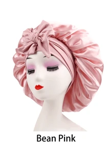 1pc Bow Floppy Band Sleeping Hat Beauty Cleaning Hair Care Hat Moon Hood Hat Wide Brim Elastic Hat Women's Solid Color Brim With Elastic Band, Fashionable And Comfortable Sleeping Cap, Breathable And Soft, Suitable For Long And Curly Hair, Non-Slip, Suitable For Sleeping, Home And Daily Use, Hair Care Cap Back To School