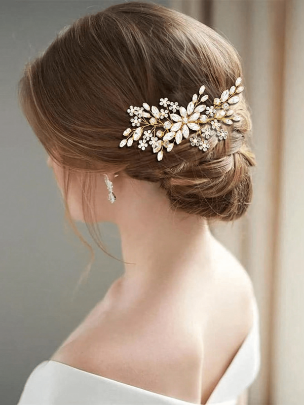 1pc Handmade Bride Hair Accessory With Faux Pearl & Crystal, DIY Handcraft Vintage Style Flower Hair Comb