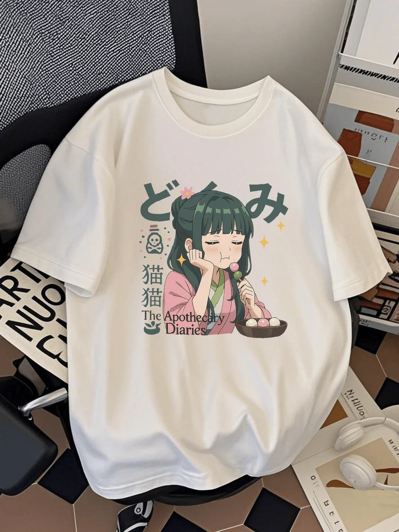 Maomao Girl Anime T-Shirt Shirt Blouse Unisex Male Female 100% Cotton Top Premium Street Wear New Release Immediate Shipping Various Colors!! Plus Size - 白色 - 查看 1