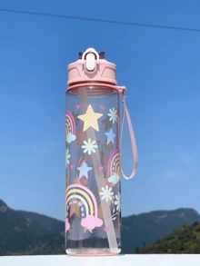 1pc 800ml Animal Dinosaur Straw Cup, Outdoor Sports Camping Water Bottle, Large Capacity Portable Cute Lady Office Water Bottle, Gradient Color Plastic Cup, Valentine's Day Gift - Multicolor - View 13