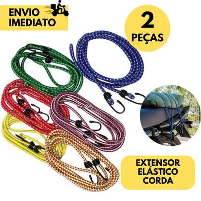 KIT 2 Corda Elástica Bagageiro Moto 1,50m x 8mm com 2 Ganchos Colorida Ideal Motoboy Forte e Seguro Reforçada