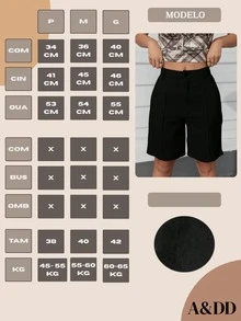 ADD MODA FEMININA EIRELI- Women's Bermuda Shorts, High Waist, With Side Pockets, Elegant, Formal, Casual, Modern - 黑色 - 查看 7