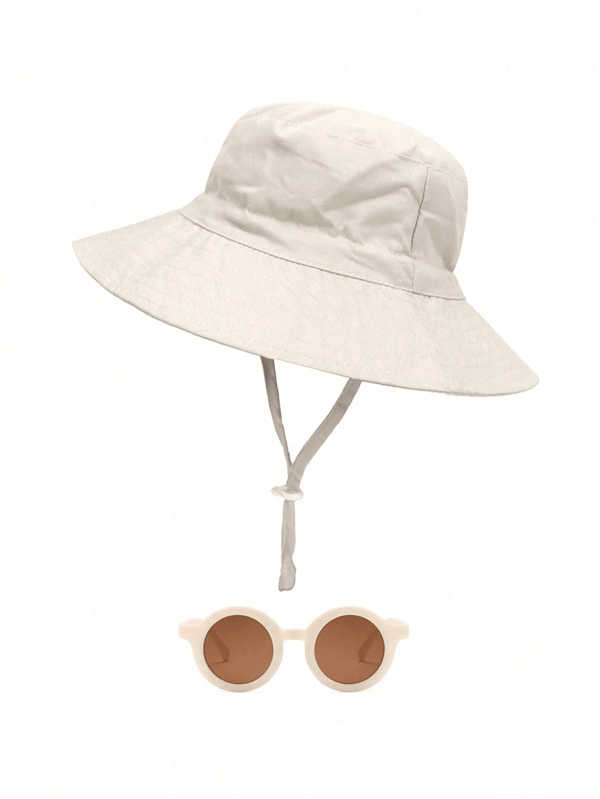 2 Stücke Baby Sonnenhut mit Brille in einem Set, schnelltrocknend, atmungsaktiv, Kindersonnenhut, Baby Fischerhut, UV-Schutz