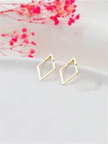 1 par de brincos de orelha com design geométrico de diamante e flecha, brincos reversíveis simples estilo francês para mulheres