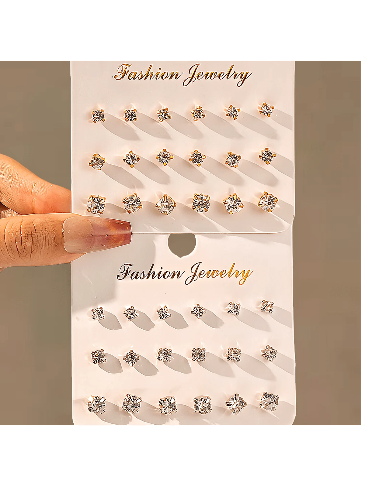 9 件/18 件经典玻璃水晶耳钉，简约时尚耳环组合 - 方爪 - 查看 1