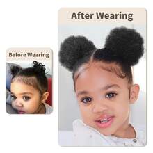 Kids Puff Ponytail Extensions 2Pcs Synthetic Small Afro Kinky Curly Hair Bun For Little Girls Comfortable Lightweight Hairpieces - Multicolor - View 3