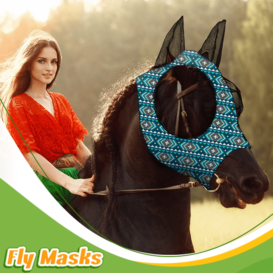 (M, L) Máscara facial de malla transpirable con estampado azul difuminado de estilo bohemio, máscara antiinsectos con protección UV y elástica cómoda