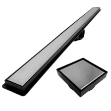 Linear Seca Box Kit 5x50 + 10x10 Stainless Steel Drain 2 In 1 Invisible Hidden Black Base Bathroom