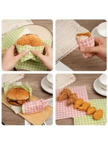 100pcs/200pcs/50pcs Greaseproof Paper Liners Sandwich Wrapping Paper, 4 Colors Wax Paper Sheets, Kitchen Baking Paper Cake Box Liner Oil Absorbing Paper Plaid Plate Liner Hamburger Bread Sandwich Coating Paper For BBQ Picnic Festival Party Fast Food