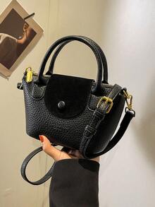 Túi đeo chéo hình chú hề cổ điển màu trơn bằng da PU, họa tiết chữ cái, chất liệu chống thấm nước, thích hợp cho du lịch, mua sắm, đi làm, lễ hội và tiệc tùng. - màu đen - Xem 6