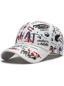 1 件新款涂鸦风格字母数字图形印花时尚棒球帽，休闲嘻哈街头帽，户外时尚太阳帽 - 彩色 - 查看 4