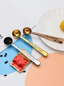 1pc Stainless Steel Coffee Measuring Spoon With Clip, Two-In-One Sealing Clip, Multi-Functional Milk Powder Spoon, Food Bag Sealing Clip