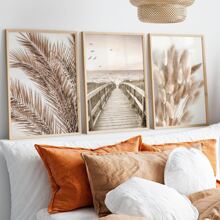 Set de 3 pósteres de lienzo con marco opcional que presentan un diseño boho con diente de león, paisaje y plantas. Arte de pared impermeable, cuadros de pared ideales como regalo, para dormitorio, sala de estar, oficina, baño, comedor, cafetería, bar y decoración del hogar y la residencia