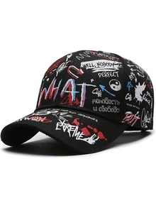 1 件新款涂鸦风格字母数字图形印花时尚棒球帽，休闲嘻哈街头帽，户外时尚太阳帽 - 彩色 - 查看 2