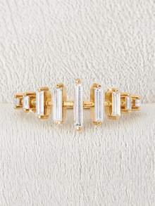 1 pieza Anillo elegante y lujoso de estilo minimalista de plata de ley 925 enchapado en oro con piedras de circonita pavé, adecuado para uso diario, citas, fiestas y eventos sociales de mujeres - anillo de oro - Ver 1