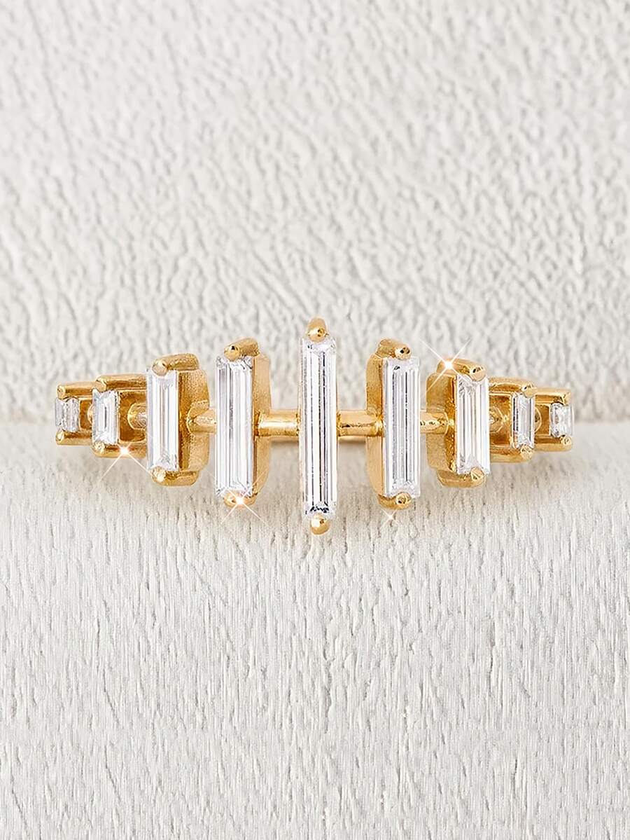 1 pieza Anillo elegante y lujoso de estilo minimalista de plata de ley 925 enchapado en oro con piedras de circonita pavé, adecuado para uso diario, citas, fiestas y eventos sociales de mujeres - anillo de oro - Ver 1