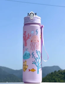 1pc 800ml Animal Dinosaur Straw Cup, Outdoor Sports Camping Water Bottle, Large Capacity Portable Cute Lady Office Water Bottle, Gradient Color Plastic Cup, Valentine's Day Gift - Multicolor - View 17