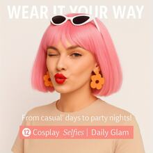 Pink Wavy Short Wig – 12" Curly Pastel Bob Synthetic Wig For Women Girls, Ideal For Cosplay Or Party