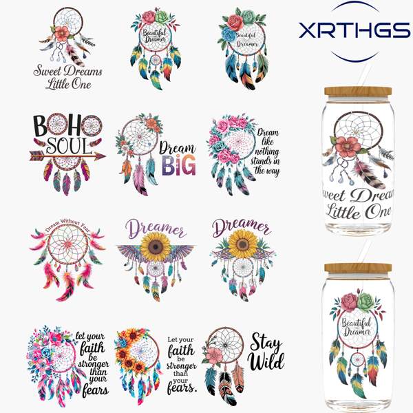 XRTHGS XRTHGS 12PCS/SET UV DTF Cup Wraps Dream Catcher Style Self-Adhesive Sticker For Coffee Cups, Water Bottles, Home Decor, Laptops And Refrigerator DIY Crafts(Glass Not Included) School Supplies,Back To School