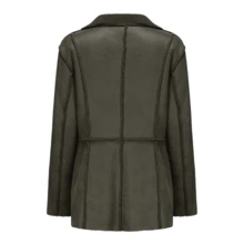 Women's Elegant Solid Color Faux Fur Front Button Pocket Jacket, Faux Suede & Fur Lining, Casual Winter Coat