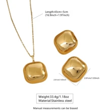 1 套简约个性化纯色几何吊坠不锈钢项链和不锈钢耳环，适合女性日常佩戴或时尚通勤的首饰套装 - 金黃色 - 查看 8