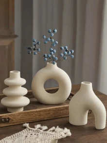 波西米亚风格 1/3 件白色陶瓷花瓶套装 - 非常适合香蒲，非常适合婚礼和家居装饰，非常适合客厅、卧室和咖啡桌的圆形中心装饰