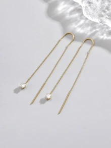 歐美風立方鋯石耳環一對，女士不鏽鋼配飾，適合派對和日常佩戴 - 金黃色 - 查看 4