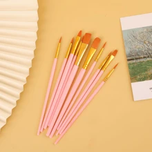 10pcs Vibrant Nylon Hair Paint Brush Set, Plastic Handle Oil/Acrylic/Watercolor/Gouache Painting Brushes, Multi-Color Creative Art Supplies, Suitable For Students, Painting