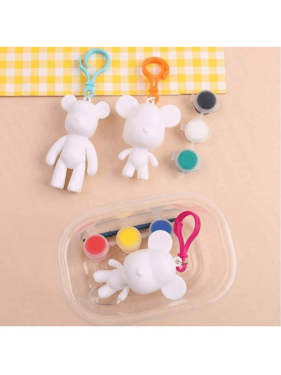 1/3/6pcs Creative DIY Keychain Pendant Toy Set, With 3 Colorful Liquid Paint Bear Keychains, Meaningful Gift, Can Be Used As Keychain, Pendant, Car Hanging Decor, Birthday/Party/Holiday Gift, Wall Decor, Jewelry Accessory, Tabletop Decoration, Handmade Creative Gift, DIY Graffiti, Graffiti Notebook Pendant (Big Bear & Small Bear Random)