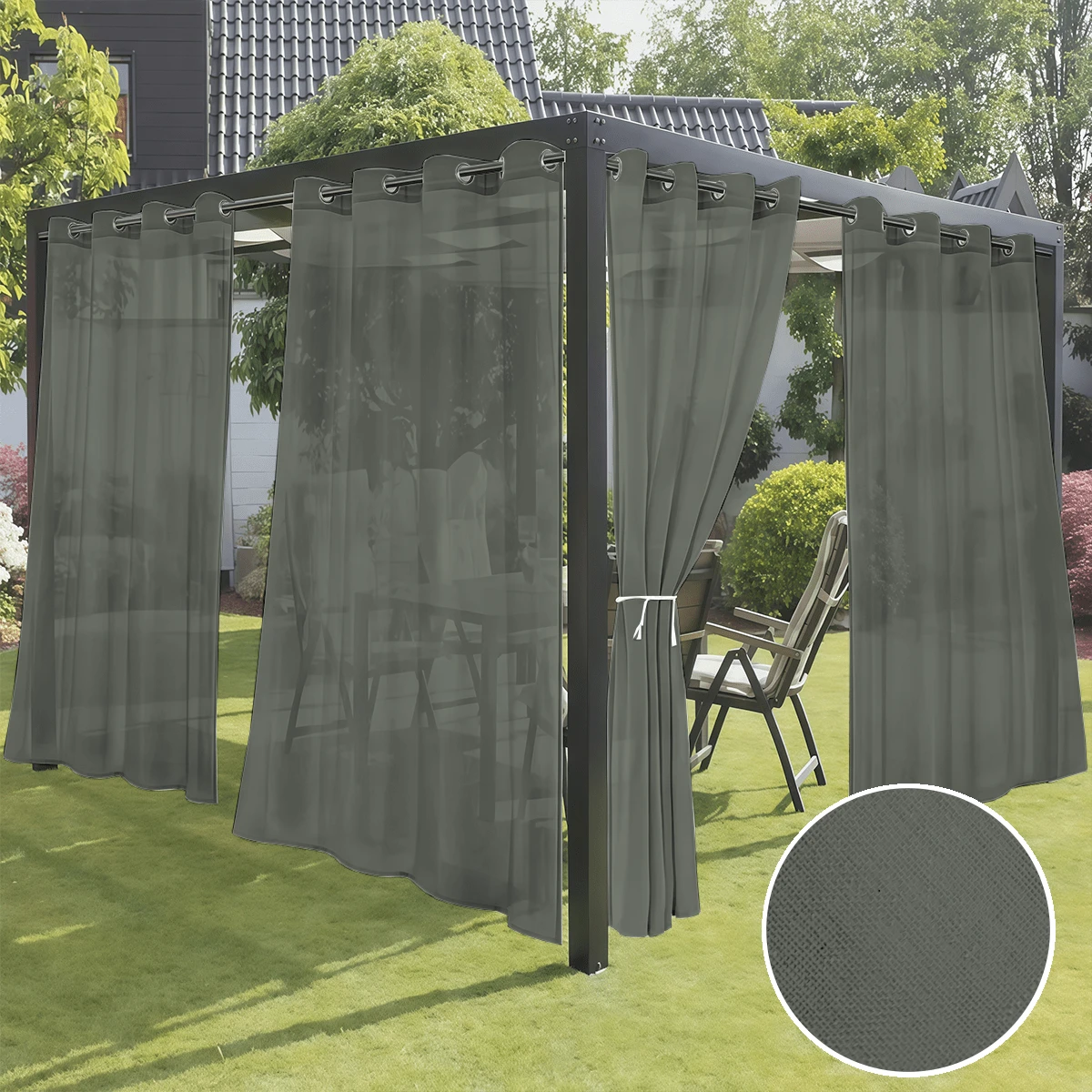 Outdoor Curtains - Waterproof UV Blocking Privacy Drapes For Pergola Deck Balcony, All-Weather Blackout Curtain