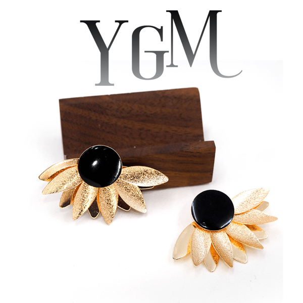 1 Pair Gold Mini Enamel Black Drop Oil Earrings