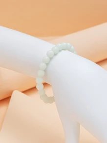 1pc 8mm Green Luminous Bead Bracelet, Luminous Stone Bracelet, Round Bead Green Fluorescent Male And Female Night Pearl, Single Circle Bracelet