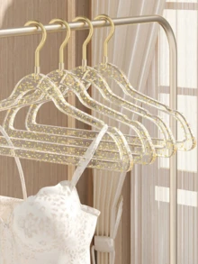 5pcs Acrylic Transparent Invisible Non-Slip Clothes Hangers, High-Quality Wardrobe Organizer Hangers - Gold - View 4