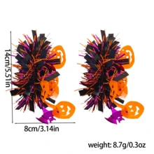 1 对万圣节彩色条纹流苏南瓜耳环，金属线彩色流苏装饰耳环适合节日派对、化妆舞会装饰
