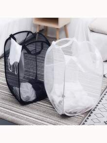 网格式洗衣篮，带可折叠脏衣收纳架，多功能洗衣篮，方便衣物分类和存放。透气网状设计保持衣物清新，轻便易携，适用于卧室、浴室、宿舍和旅行。配有便捷提手，不用时可折叠收纳。可存放脏衣服、运动服、袜子和毛巾，是整理洗衣衣物和运动后运动装备的理想之选。