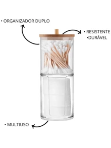 Organizador Duplo Tampa De Bambu Plástico PS e Bambu 6,7cm x 17,5cm - Transparente - Visão 2