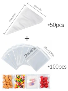 200-50 个一次性裱花袋，100 毫升和 50 毫升 9 英寸，重型防爆糕点袋，带凹凸防滑设计，适用于糖霜和糖霜以及饼干装饰袋（加厚） - 無色 - 查看 23