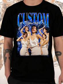 男士个性化定制舒适休闲宽松T恤。复古盗版，定制照片T恤，定制您专属的盗版T恤，女友生日礼物，派对团体，活动，毕业典礼定制图案夫妻T恤，周年纪念礼物，情人节礼物，黑色夏季 - 黑色 - 查看 3