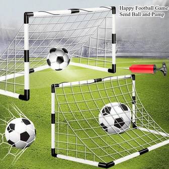 1 Set de Porterías de Fútbol con Balón de Fútbol y Bomba, Red de Fútbol Portátil y Plegable, Equipo de Entrenamiento Infantil, Objetivos de Fútbol, Fácil de Transportar y Configuración Rápida, Accesorios para Práctica de Gol, Juego Deportivo para Interiores y Exteriores, Diversión en el Patio, Mejor Regalo para Familia, Amigos y Entusiastas del Deporte