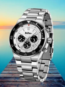 BIDEN 男士时尚商务腕表，多功能计时码表，不锈钢表带，防水夜光日期显示，男士休闲石英表，适合日常佩戴，也是返校、毕业、父亲节、感恩节的理想礼物。 - 均碼 - 查看 2