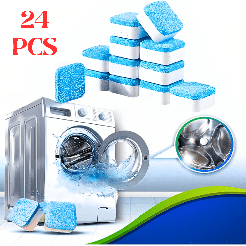 Kit 24 Limpador De Maquina Lavar Roupa Pastilha Tablete Comprimido Efervescentes Multifuncional Higieniza Limpa Tambor