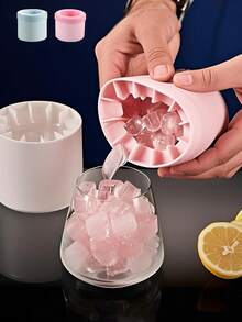 1 件便携式硅胶冰块模具，3D 圆柱形制冰器粉色/蓝色，易释放硅胶冰块托盘，具有多隔间和带盖的简易桶设计，可重复使用的制冰器，适用于家庭、酒吧、俱乐部和夏季户外饮品，非常适合鸡尾酒和水果、厨房用品、厨房配件