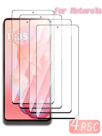 4 片高清钢化玻璃屏幕保护膜，适用于 E7i Power、Edge 30 Pro、Moto G82 5g、Razr 50、Razr 50 Ultra 等机型，防油、防水、防指纹、防刮、防震、防摔、无白边、无气泡，易于安装。适合用作生日、复活节、总统日礼物。也适用于手机屏幕保护膜、手机配件。