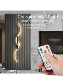 1pc USB Rechargeable LED Wall Light, Dimmable With Remote Control, 5V2A 4000mAh, 60/80cm LED Light Bar, Black Aluminum & Iron Material, Easy Installation, Suitable For Bedroom, Living Room, Hallway, Staircase, Dining Room And More - Rechargeable Remote Control - View 2