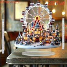 1pc Bohemian Style Acrylic Christmas Village Ferris Wheel Desktop Decor, British-Style Architecture Decoration, Multi-Purpose Bohemian Style Plaque, Suitable For Home, Office, Indoor, Outdoor, Cafe, And Dessert Shop Holiday Decoration - Non-Electric