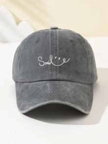 1 件女士笑脸刺绣软顶棒球帽，可调节帽檐，透气户外帽，适合户外运动、露营、旅行、节日礼物