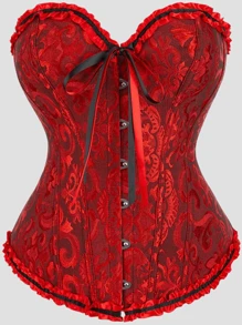 女士复古提花胸衣上衣，塑形紧身胸衣式性感抹胸露脐上衣，适合派对、万圣节、节日和其他场合