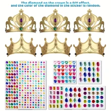 3pcs Princess Crown Set - DIY Party Crowns, Including 6 Crowns And Crystal Patches, Hand-Made Diamond Patch Crown, Suitable For Parties And Birthdays, Ideal Stickers And Small Gifts (Crown Style And 3 Sticker Sheets Randomly Included)