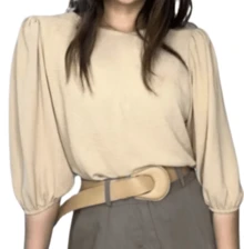 Women's 3/4 Princess Sleeve Blouse, Simple, Knitted Polyester - Beige - View 2